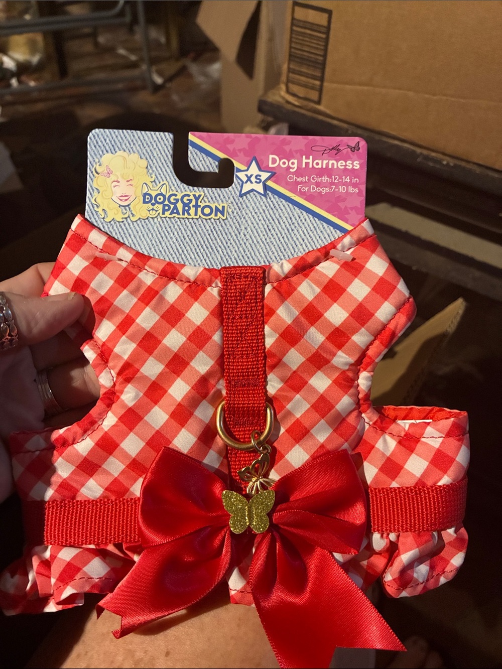 Dolly Pardon Red Gingham Small Dog Harness with Bow
